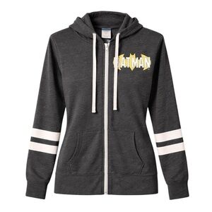 Batman Hoodie Zip Up Juniors XL Gray Graphic Logo Lightweight Jacket